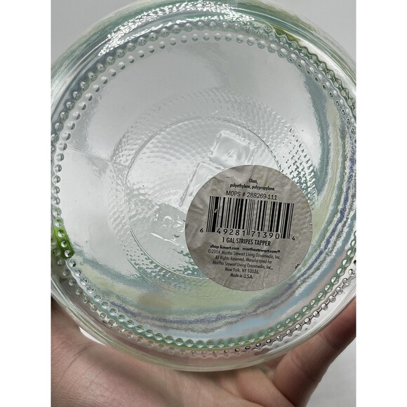 Vintage Clear Glass Jar Spigot Green Lid W/ Stripes Design Martha Stewart 2004 - Picture 3 of 4
